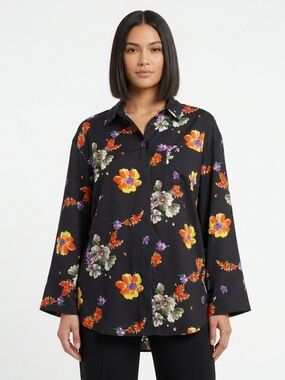 Savage X Fenty Women Night Blooms Satin Sleep Shirt Floral Medium